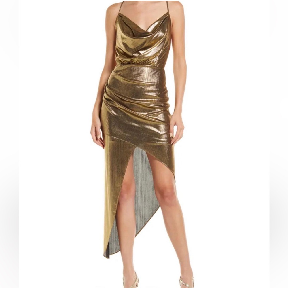 Lulu’s Winning Move Backless Metallic Dress